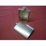 Two hammered pewter hip flasks