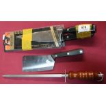 As new Sabatier and Taylor Eyewitness kitchen knives, sharpening steel and meat cleaver (4)