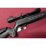 Hatsan model 125 pneumatic sniper .22 rifle, black finish with Optik 4-16x40AOE scope and sound