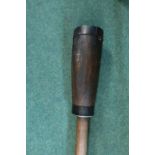 Wooden cannon rammer suitable for a 19th C cannon, with wrought metal banding (overall length 183cm,