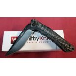 As new ex shop stock boxed Whitby Knives single bladed pocket knife with blackened blade