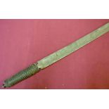 19th C North African style sword with 36 inch slightly curved multi fullered blade and carved wood