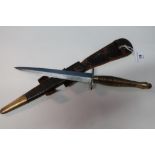 Rare ribbed and beaded pattern Fairbairn-Sykes type commando fighting knife with 6 3/4 inch double