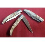 Three small single bladed pocket knives with faux Mother of Pearl style grips