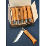 Twelve brand new ex-shop stock OPINEL Model No. 09, 3 1/2 inch bladed pocket knives