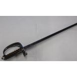 Victorian Light Infantry sword with engraved blade and half basket hilt