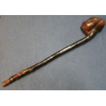 19th C Irish Shillelagh wooden club inset with white metal engraved presentation disk inscribed '