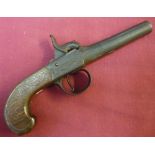 Mewis & Co percussion cap pocket pistol converted from flintlock with 10 3/4 inch turn off barrel,