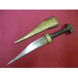 Indo-Persian dagger with 7 inch slightly curved blade, two piece polished horn grips, and white