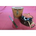 Cased pair of Aquilus French 8 x 30 binoculars, Tan leather binoculars case B.H & G.LTD 1942