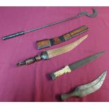 19th C Indo-Persian dagger, with 8 inch curved blade and horn grip, Canjar type double edged