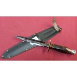 J.Nowill & Sons commando dagger with 5.5 inch double edged stiletto blade and brass cross piece,