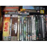 Box containing a selection of various assorted military related DVD's etc