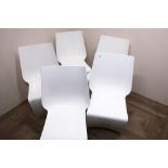 Set of five modern design white plastic dining chairs by Pedrali of Italy