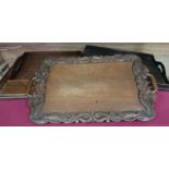 20th C carved eastern hardwood twin handled tray, early 20th century medium oak twin handled tray,