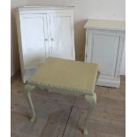 Vintage painted wash stand with lifting top door, painted pine wall cupboard with two doors, Geo.