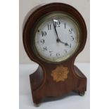 Edwardian mahogany cased balloon clock with boxwood inlay and central Yorkshire Rose inlaid
