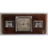 Walnut Art Deco weather station with thermometer, hydrometer and aneroid barometer in chrome