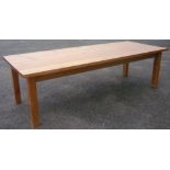 Waxed pine rectangular farmhouse kitchen table, on square supports (275cm x 102cm x 79cm)
