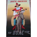 Ronald McNeill, 1950s advertising poster "South America fly BOAC" watercolour, signed and dated, '54