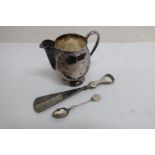 Scottish silver hallmarked jug, Edinburgh 1951, Geo. V hallmarked silver handled steel horn,