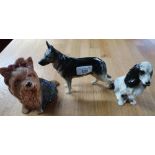 Sylvac model of a Yorkshire Terrier, Beswick model of an Alsatian, and an unmarked model of a