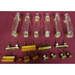 Three pairs of clear faceted acrylic door handles and a selection of 1930s Bakelite handles