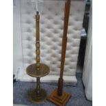 Art Deco mahogany standard lamp with stepped square base and a beech standard lamp