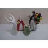 Royal Doulton figures: Biddy, Penny Farthing, HN 1843, Janet HN1537, Maiden HN2211, and HN 2878 (4)