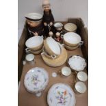 Hummel Goebel Monk jug, decanter and stopper and 2pce cruet, six Montrose two handled soup bowls and