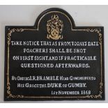 Cast metal Poaching warning sign (24cm x 26cm)