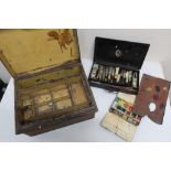 Reeves & Sons artists box with oil paints and pallet, small Reeves watercolour set, both in black