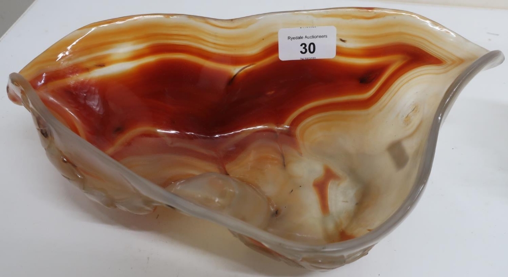 Chinese quartz hardstone bowl relief carved with leaves