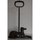 Cast metal doorstop in the form of a seated whippet with leaf cast handle (46cm)