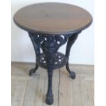 Bar table with circular wooden with top on "Britannia" style cast iron base (61cm x 70cm)