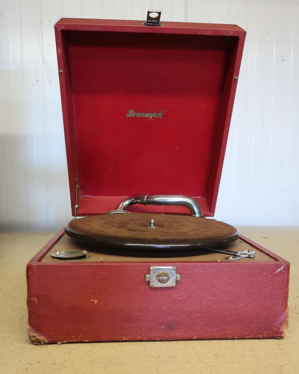 Brunswick portable gramophone in red leatherette case, and a Decca 50 portable gramophone in black - Image 3 of 4