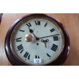 Early 20th C circular wall clock with white Roman dial, H.A.C. single train movement, with