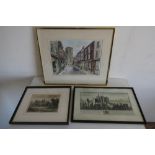 J. C Eccles, Ripon marketplace, View of the Cathedral, and a Dales landscape, all signed