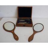 Set of early 20th C draftsmans drawing instruments in oak box with lift out fitted interior and