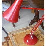 1960s style angle poised lamp in painted red finish