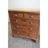 Victorian waxed pine chest of two short with three long drawers with turned wooden handles and