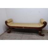 Regency style gilt and mahogany double scroll end couch,(164cm x 64cm x 47cm)