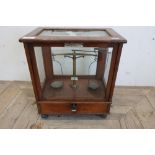 L. Oertling Ltd, London E.C. mahogany cased Analytical Chemical Balance retailed by Harrison,