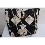 Vintage Chanel style Black Gabrielle Coco Silhouette print canvas shoulder bag