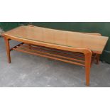 Mid 20th C teak two tier rectangular coffee table with plate glass top (122cm x 48cm x 41cm)