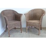 Pair of Lloyd Loom style conservatory chairs, curved back and outsplayed arms (86cm x 65cm x