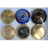 Six Stratton and other powder compacts, various designs including Oriental, bright cut, etc (6)