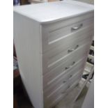 Grey pine laminate chest of five drawers (113cm x 78cm x 43cm)