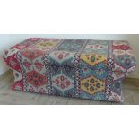 Rectangular ottoman with hinged top, upholstered in kelim pattern fabric (120cm x 64cm x 43cm)