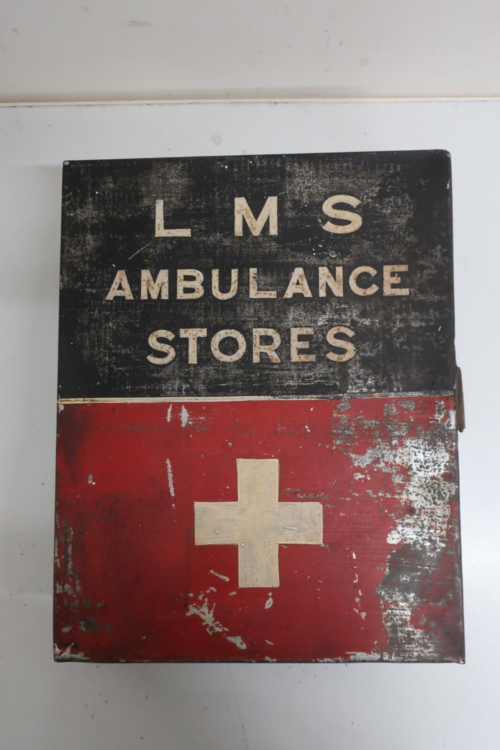 LMS Ambulance Stores tin box with fitted interior with instructions (34cm x 27cm x 11cm)